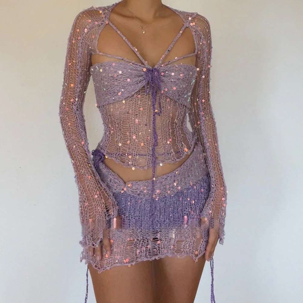 Purple Sequin Crochet Set